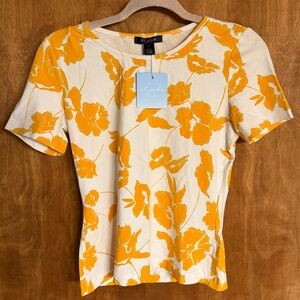 St. John NWT Orange Floral Short Sleeve Top size P / XS